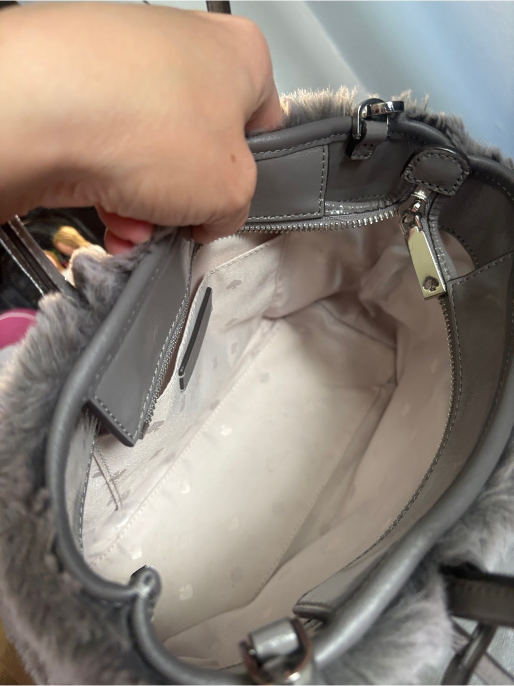 kate spade Gray  Fur Tote with Leather Handles - Picture 12 of 17
